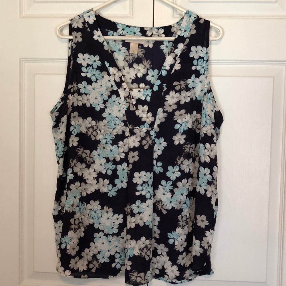 Loft Sleeveless Navy Floral Top